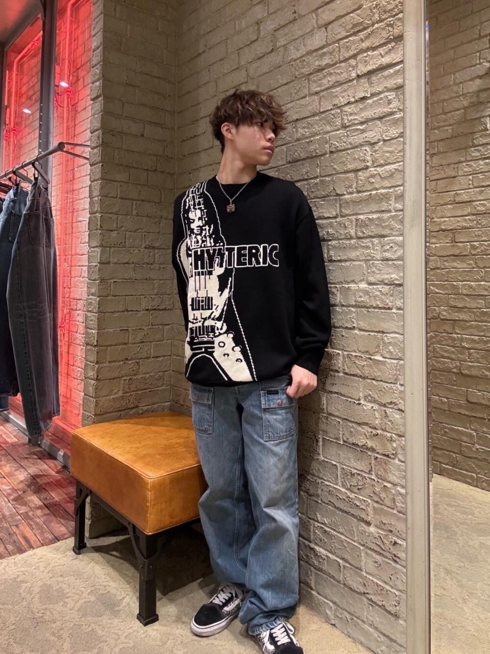 国内発送☆HYSTERIC GLAMOUR☆FLYING V編込 セーター/BLACK HYSTERIC GLAMOUR（ヒステリックグラマー）の「FLYING V編込