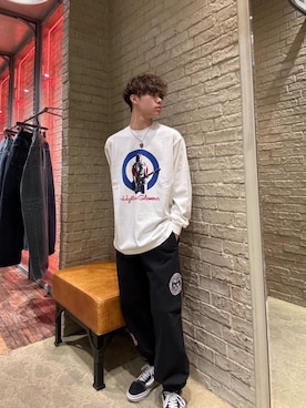 「ロック」｜「アイテム（スウェットパンツ）」を使った、KANTAさん（メンズ・166cm）の冬コーディネート