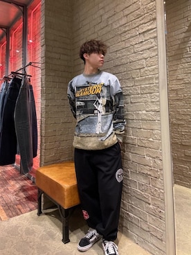 「ロック」｜「アイテム（スウェットパンツ）」を使った、KANTAさん（メンズ・166cm）の冬コーディネート