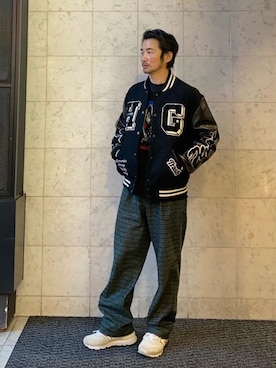 「HYSTERIC GLAMOUR（ヒステリックグラマー）のアイテム（スタジャン）」を使った、yamaguchi.fさん（メンズ・171cm）の冬コーディネート
