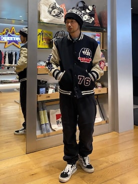 「アイテム（スタジャン）」を使った、yamaguchi.fさん（メンズ・171cm）の冬コーディネート