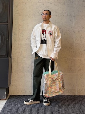 「HYSTERIC GLAMOUR（ヒステリックグラマー）のSUPER HYS LEAGUE ドリズラージャケット（ブルゾン、ホワイト系）」を使った、yamaguchi.fさん（メンズ・170cm）の春コーディネート
