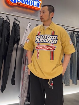 「HYSTERIC GLAMOUR（ヒステリックグラマー）のHG PIT CREW シャツ（ポロシャツ、イエロー系）」を使った、yamaguchi.fさん（メンズ・170cm）の春コーディネート