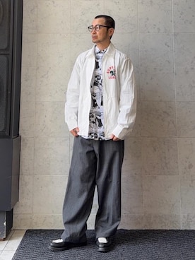 「HYSTERIC GLAMOUR（ヒステリックグラマー）のSUPER HYS LEAGUE ドリズラージャケット（ブルゾン、ホワイト系）」を使った、yamaguchi.fさん（メンズ・170cm）の春コーディネート