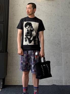 「HYSTERIC GLAMOUR（ヒステリックグラマー）のSTUDS CANVAS クロスボディーバッグ（ショルダーバッグ、ブラック系）」を使った、yamaguchi.fさん（メンズ・170cm）の春コーディネート