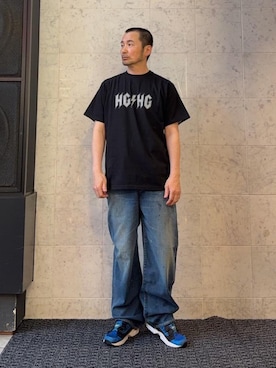 「HYSTERIC GLAMOUR（ヒステリックグラマー）のWAP加工 バギーストレートパンツ（デニムパンツ、ブルー系）」を使った、yamaguchi.fさん（メンズ・170cm）の春コーディネート