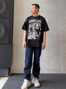 「HYSTERIC GLAMOUR（ヒステリックグラマー）のDAILY HYSTERIC オーバーサイズTシャツ（Tシャツ/カットソー、ブラック系）」を使った、yamaguchi.fさん（メンズ・170cm）の夏コーディネート