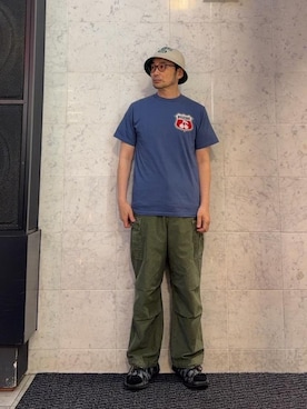 「HYSTERIC GLAMOUR（ヒステリックグラマー）の6ポケットカーゴパンツ（カーゴパンツ、グリーン系）」を使った、yamaguchi.fさん（メンズ・170cm）の夏コーディネート