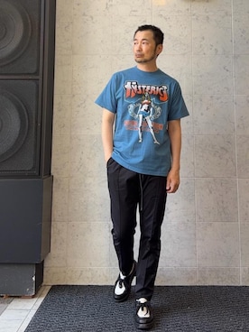 「HYSTERIC GLAMOUR（ヒステリックグラマー）のBAD ASS MAMA TOUR Tシャツ（Tシャツ/カットソー、ブルー系）」を使った、yamaguchi.fさん（メンズ・170cm）の夏コーディネート