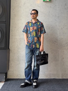 「HYSTERIC GLAMOUR（ヒステリックグラマー）のストレートデニムパンツ（デニムパンツ、ブルー系）」を使った、yamaguchi.fさん（メンズ・170cm）の夏コーディネート