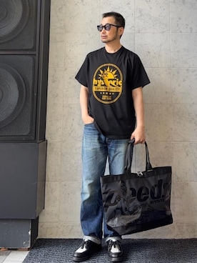 「HYSTERIC GLAMOUR（ヒステリックグラマー）のストレートデニムパンツ（デニムパンツ、ブルー系）」を使った、yamaguchi.fさん（メンズ・170cm）の夏コーディネート