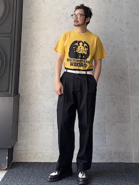「HYSTERIC GLAMOUR（ヒステリックグラマー）のMULTI HYSTERIC SKULL Tシャツ（Tシャツ/カットソー、イエロー系）」を使った、yamaguchi.fさん（メンズ・170cm）の秋コーディネート