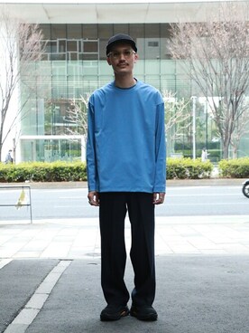 「UNITED TOKYO（ユナイテッドトウキョウ）のテクノラマ リラックスロングスリーブカットソー（Tシャツ/カットソー、ブルー系）」を使った、Yamamotoさん（メンズ・169cm）の春コーディネート
