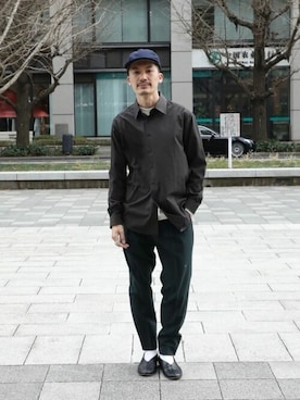 「UNITED TOKYO（ユナイテッドトウキョウ）のベーシックオーバーシャツ（シャツ/ブラウス、ブラウン系）」を使った、Yamamotoさん（メンズ・169cm）の春コーディネート