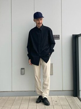 「UNITED TOKYO（ユナイテッドトウキョウ）のベーシックオーバーシャツ（シャツ/ブラウス、ブラック系）」を使った、Yamamotoさん（メンズ・169cm）の春コーディネート