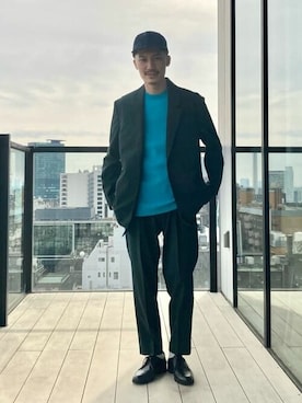 「UNITED TOKYO（ユナイテッドトウキョウ）のウォッシャブルウール A-LINE ジャケット（テーラードジャケット、グリーン系）」を使った、Yamamotoさん（メンズ・169cm）の春コーディネート