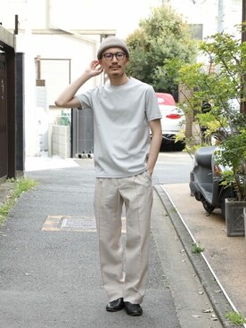 「UNITED TOKYO（ユナイテッドトウキョウ）のテクノラマベーシック T（Tシャツ/カットソー、ホワイト系）」を使った、Yamamotoさん（メンズ・169cm）の春コーディネート