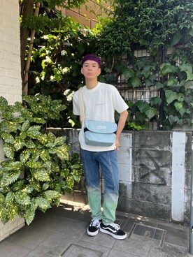 「アイテム（メッセンジャーバッグ、ブルー系）」を使った、Manhattan Portage Staffさん（メンズ・172cm）の夏コーディネート