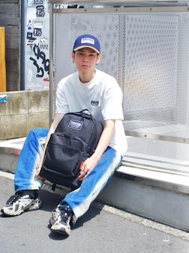 「通学スタイル」｜「アイテム（Tシャツ/カットソー）」を使った、Manhattan Portage Staffさん（メンズ・172cm）の夏コーディネート
