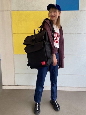 「Manhattan Portage（マンハッタンポーテージ）のSilvercup Backpack　-シルバーカップ バックパック-（バックパック/リュック）」を使った、Manhattan Portage Staffさん（レディース・164cm）の夏コーディネート