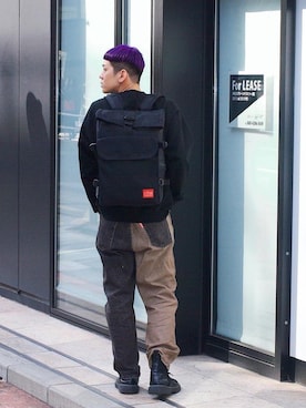 「Manhattan Portage（マンハッタンポーテージ）のSilvercup Backpack　-シルバーカップ バックパック-（バックパック/リュック）」を使った、Manhattan Portage Staffさん（メンズ・172cm）の秋コーディネート