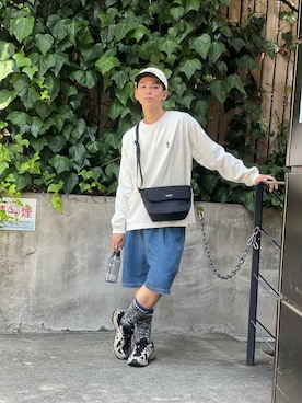 「Manhattan Portage（マンハッタンポーテージ）のL/S Print T-Shirt（Tシャツ/カットソー）」を使った、Manhattan Portage Staffさん（メンズ・172cm）の夏コーディネート