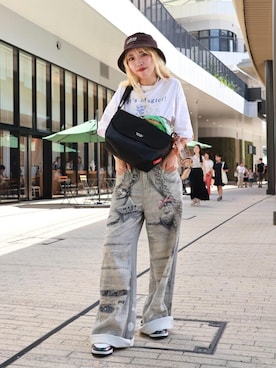 「Manhattan Portage（マンハッタンポーテージ）のMP WATER BOTTLE 500 KINTO（水筒）」を使った、Manhattan Portage Staffさん（レディース・157cm）の夏コーディネート