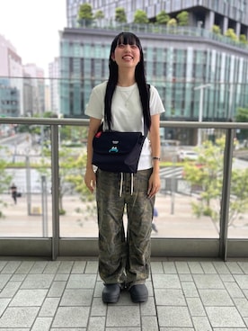 「アイテム（メッセンジャーバッグ）」を使った、Manhattan Portage Staffさん（レディース・155cm）の夏コーディネート
