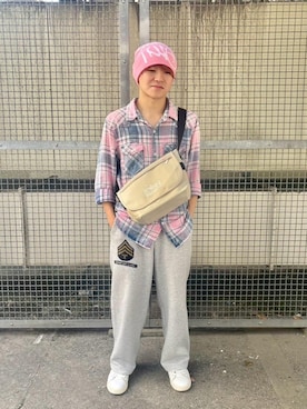「アイテム（メッセンジャーバッグ）」を使った、Manhattan Portage Staffさん（メンズ・160cm）の夏コーディネート
