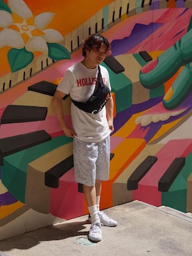 「アイテム（ボディバッグ/ウエストポーチ）」を使った、Manhattan Portage Staffさん（メンズ・160cm）の夏コーディネート