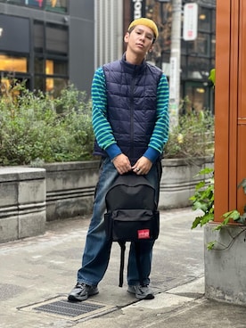 「アイテム（ダウンベスト）」を使った、Manhattan Portage Staffさん（メンズ・172cm）の秋コーディネート