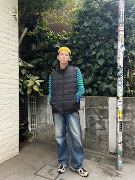 「アイテム（ダウンベスト）」を使った、Manhattan Portage Staffさん（メンズ・172cm）の秋コーディネート