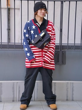 「アイテム（メッセンジャーバッグ）」を使った、Manhattan Portage Staffさん（メンズ・160cm）の春コーディネート
