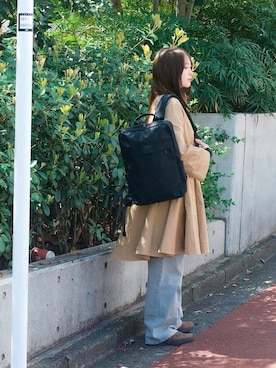 「Manhattan Portage BLACK LABEL（マンハッタンポーテージ　ブラックレーベル）のQUICK ACCESS BACKPACK TWILL（バックパック/リュック、ブラック系）」を使った、Manhattan Portage Staffさん（メンズ）の春コーディネート