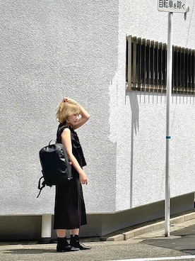 「Manhattan Portage（マンハッタンポーテージ）のPacific Vestry Backpack（バックパック/リュック、ブラック系）」を使った、Manhattan Portage Staffさん（メンズ）の春コーディネート