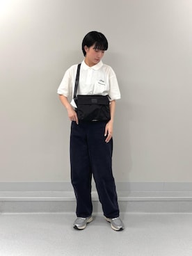 「Manhattan Portage BLACK LABEL（マンハッタンポーテージ　ブラックレーベル）のKENSINGTON SHOULDER BAG（ショルダーバッグ、ブラック系）」を使った、Manhattan Portage Staffさん（メンズ）の夏コーディネート