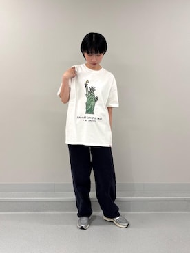 「Manhattan Portage（マンハッタンポーテージ）のS/S PRINT TEE BEN LENOVITZ（Tシャツ/カットソー、ホワイト系）」を使った、Manhattan Portage Staffさん（メンズ）の夏コーディネート