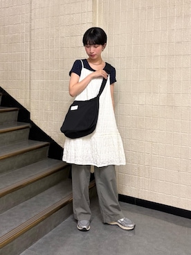 「Manhattan Portage（マンハッタンポーテージ）のCorsa Shoulder Bag Padded Polyester Poplin（ショルダーバッグ、ブラック系）」を使った、Manhattan Portage Staffさん（メンズ）の夏コーディネート