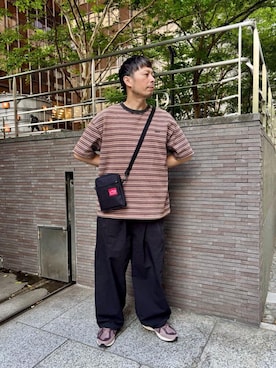 「Manhattan Portage（マンハッタンポーテージ）のCity Light Bag（ショルダーバッグ、ブラック系）」を使った、Manhattan Portage Staffさん（メンズ）の夏コーディネート