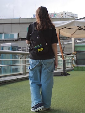「Manhattan Portage（マンハッタンポーテージ）のS/S Print T-Shirt（Tシャツ/カットソー、ブラック系）」を使った、Manhattan Portage Staffさん（メンズ）の夏コーディネート