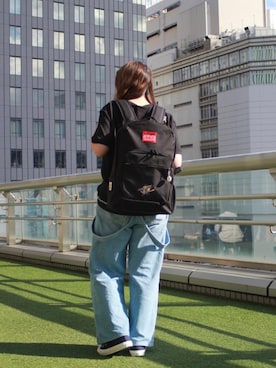 「Manhattan Portage（マンハッタンポーテージ）のS/S Print T-Shirt（Tシャツ/カットソー、ブラック系）」を使った、Manhattan Portage Staffさん（メンズ）の夏コーディネート