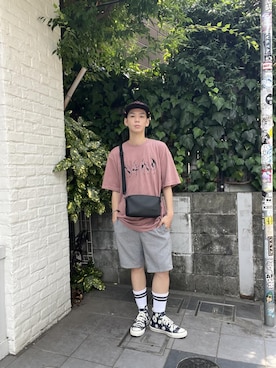 「Manhattan Portage（マンハッタンポーテージ）のJogger(L）JPN Ver.2 VEG Leather 600D HYDR（ショルダーバッグ、ブラック系）」を使った、Manhattan Portage Staffさん（メンズ）の夏コーディネート