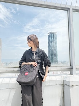 「Manhattan Portage（マンハッタンポーテージ）のGowanus Tote Bag（トートバッグ、ブラック系）」を使った、Manhattan Portage Staffさん（メンズ）の夏コーディネート