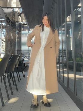 「PUBLIC TOKYO（パブリックトウキョウ）のチェルシーブーツ（ブーツ、ベージュ系）」を使った、田村紗菜さん（レディース・154cm）の冬コーディネート