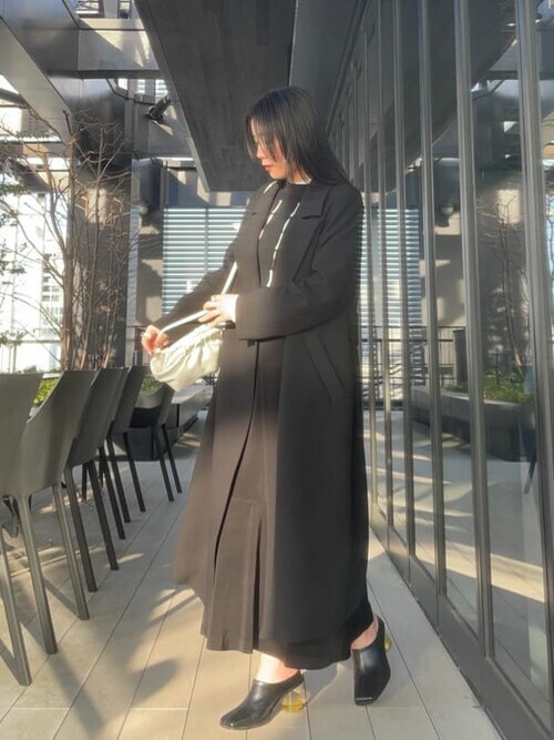 バックフレアスプリングチェスターコート 黒 public tokyo 150cmから着られる〉バックフレアスプリングチェスターコート