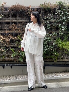 「PUBLIC TOKYO（パブリックトウキョウ）の2WAYギャザーショルダーバッグ（ショルダーバッグ、ブラック系）」を使った、田村紗菜さん（レディース・154cm）の春コーディネート