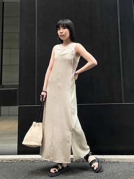 「PUBLIC TOKYO（パブリックトウキョウ）のレースアップキャミワンピース/ウォッシャブル（ワンピース、ホワイト系）」を使った、田村紗菜さん（レディース・154cm）の春コーディネート