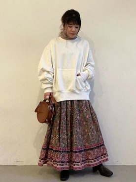 「coca（coca）（コカ）のアイテム（スウェット）」を使った、cocaさん（レディース・154cm）の冬コーディネート