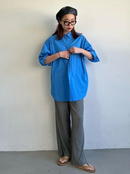 【coca】ブラウス シャツ ブルー レディース カジュアル シンプル 美品 coca ブラウス シャツ ビッグガーゼシャツ レディース