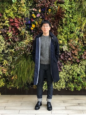 「ボタニカル」｜「アイテム（ステンカラーコート）」を使った、Daisuke Aさん（メンズ・168cm）の冬コーディネート